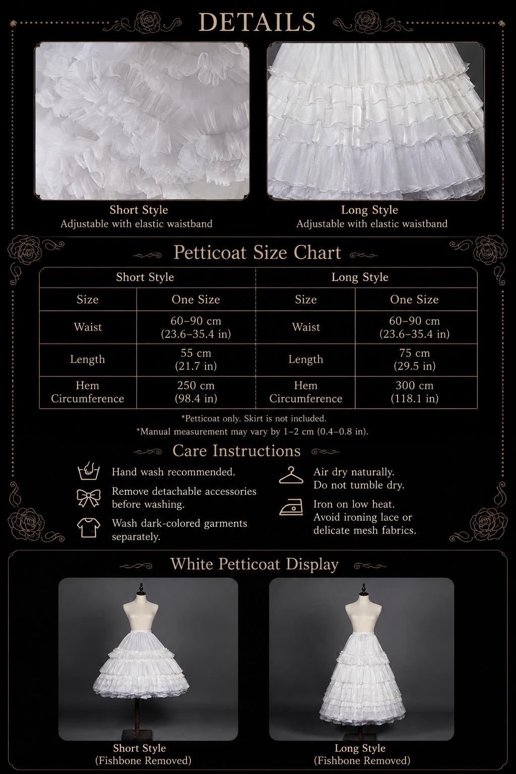 Removable Hoop Lolita Petticoat | Black or White Bell-Shape Underskirt