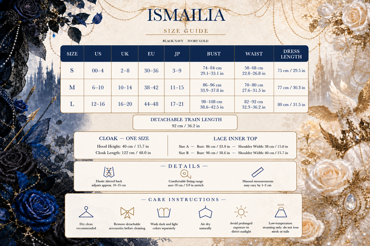 Ismailia product measurements and care guide