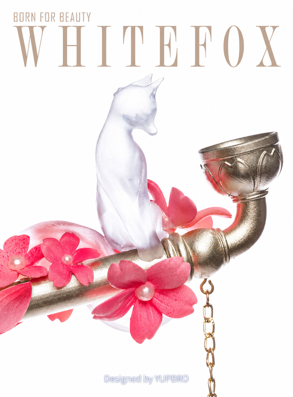 White Fox & Cherry Blossom Ornamental Prop Pipe