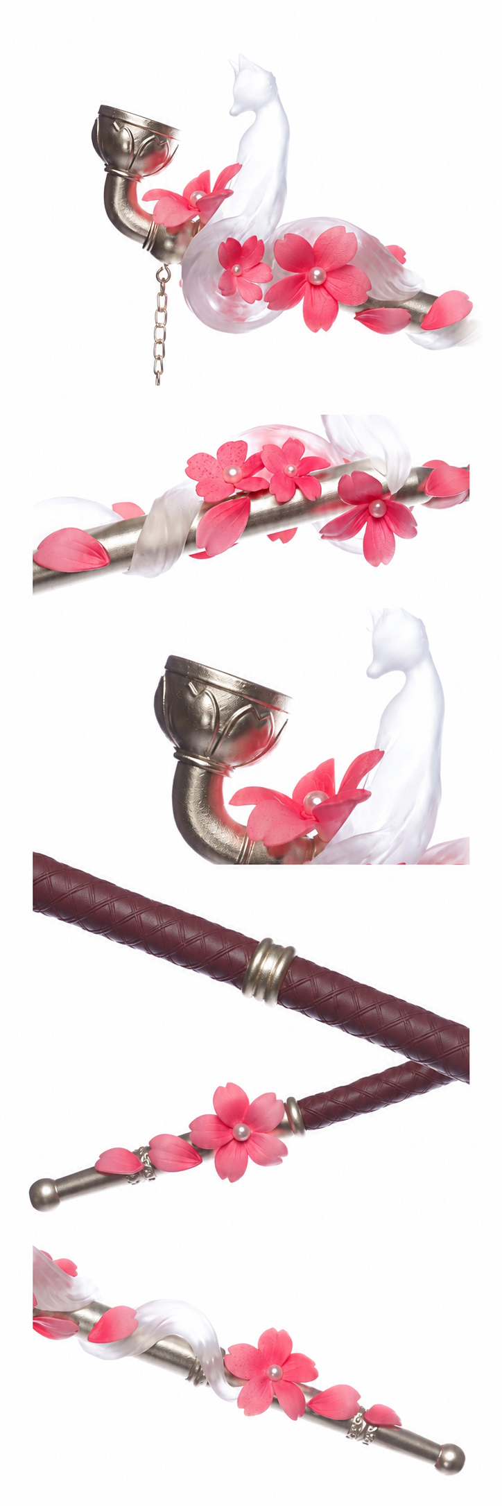 White Fox & Cherry Blossom Ornamental Prop Pipe