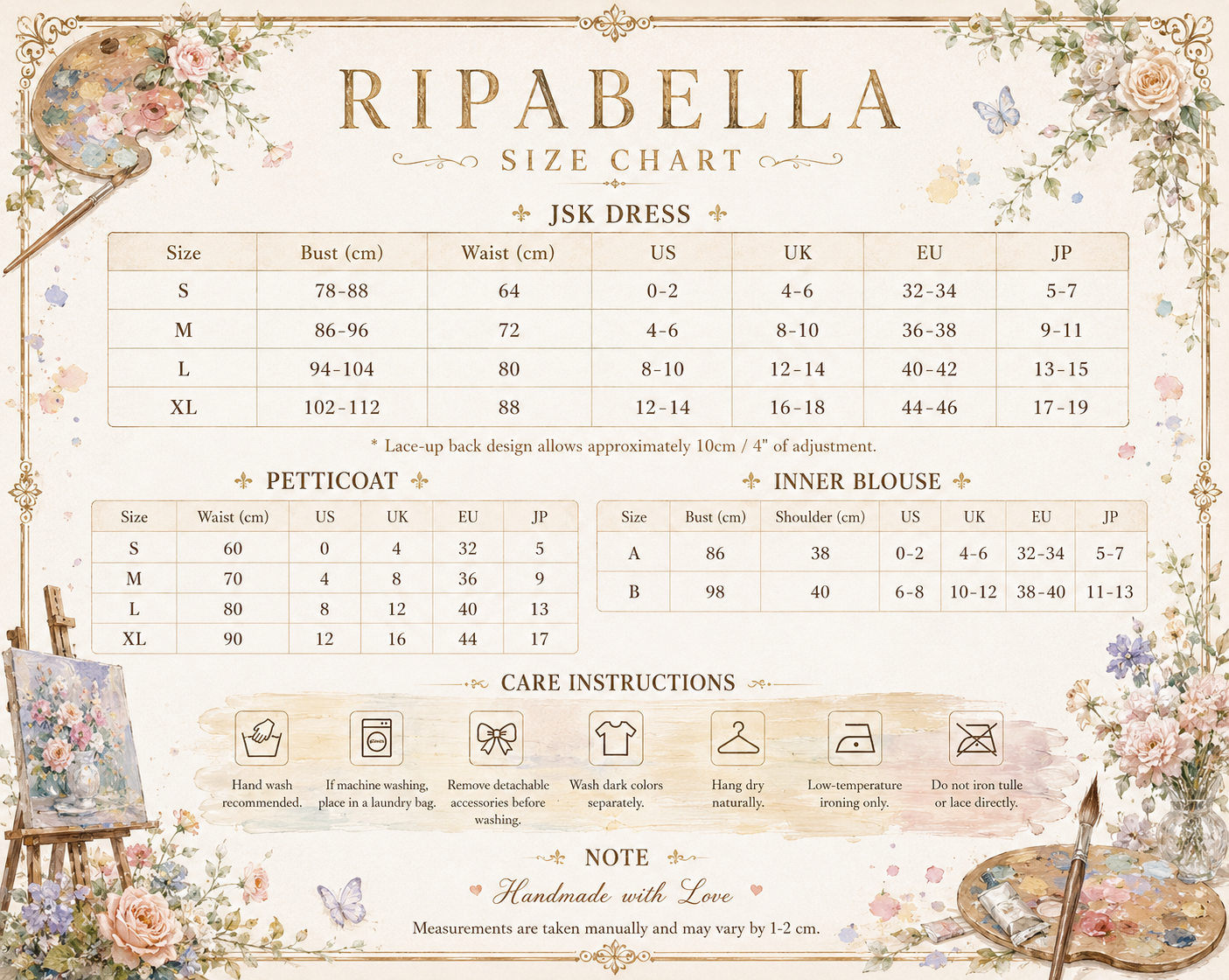 Ripabella size guide